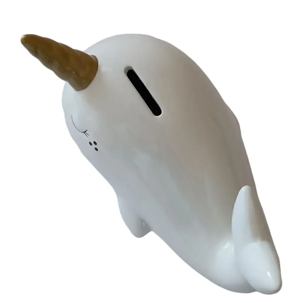 Target‎ Narwhal Bank Ceramic White Pillowfort Piggy Coin Figurine Coastal Beach.